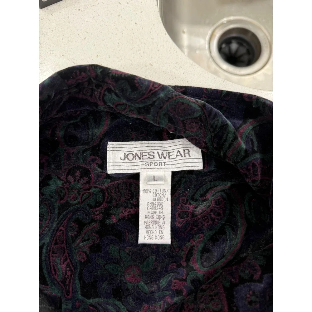 Vintage Paisley Velvet Jacket Women's Button Up Collar Blue Purple‎ Green M